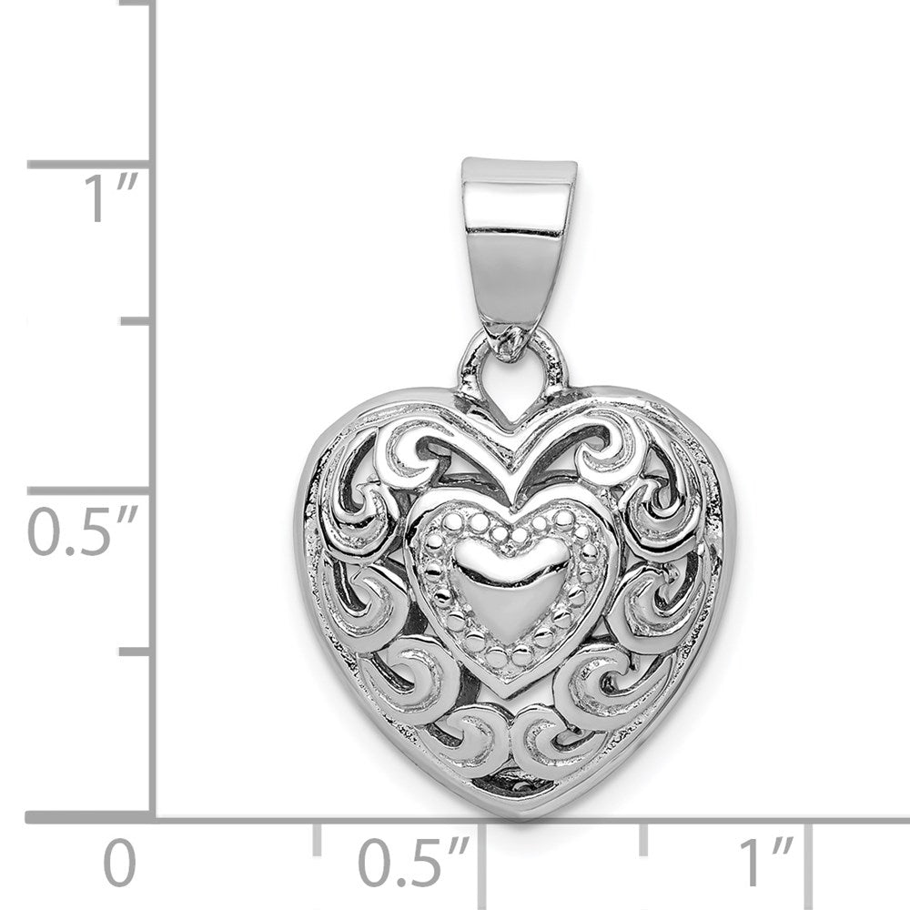 Sterling Silver Rhodium-plated Cut-out Heart Swirl Pendant