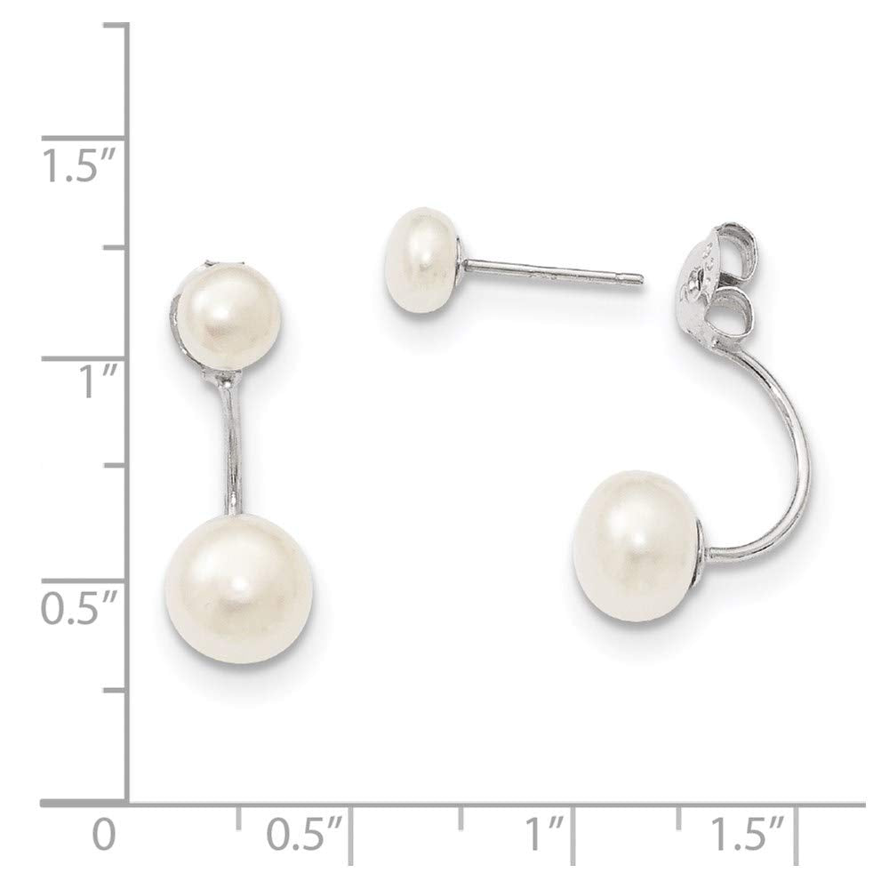 Sterling Silver Rhodium-plated 5-6mm and 8-9mm White Button Freshwater Cultured Pearl Front and Back Post Dangle Earrings