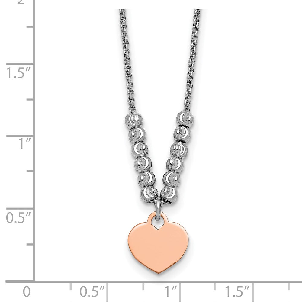Sterling Silver Rhodium-plated Rose Gold-plated Heart 16in 1in ext Necklace 16 Inches