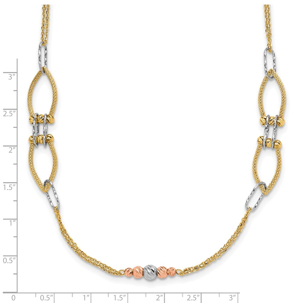 14K Tri-color Polish/Textured/Dia-cut Fancy w/1.5in ext. Necklace