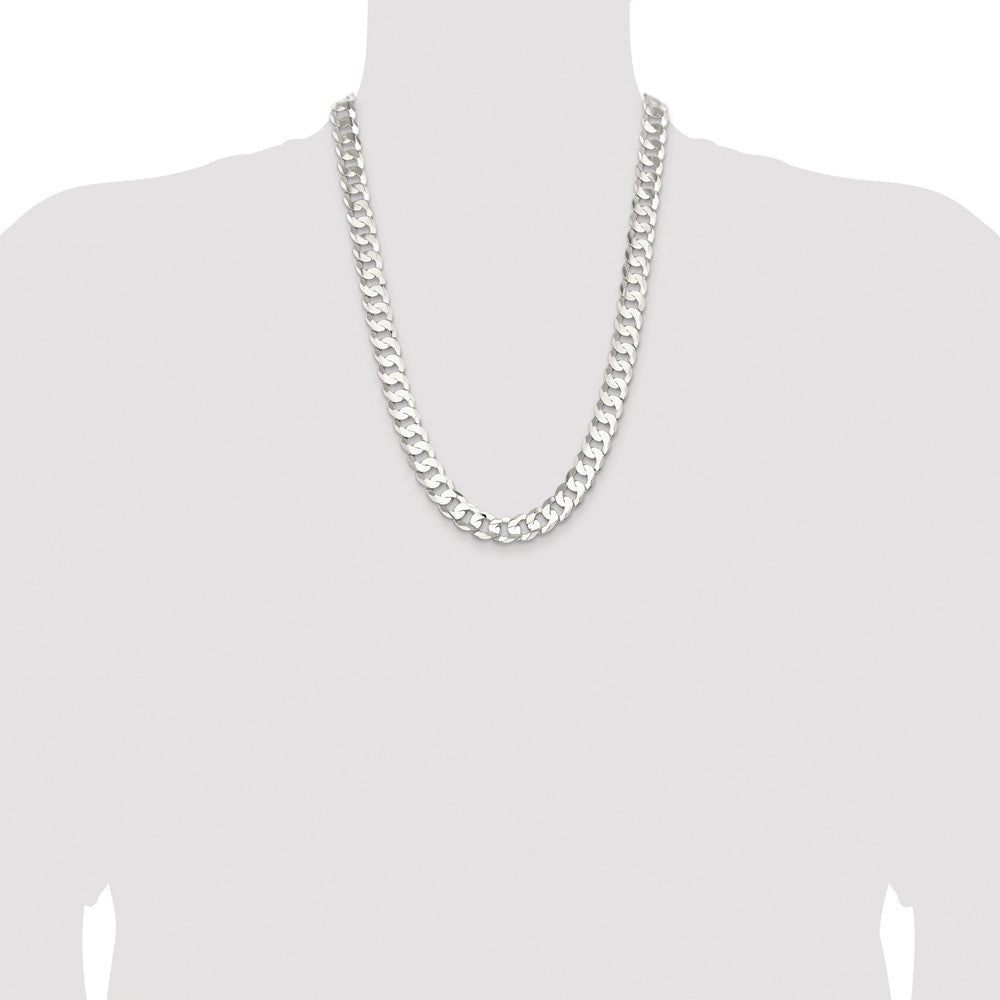 Sterling Silver Rhodium-plated 11.9mm Concave Beveled Curb Chain