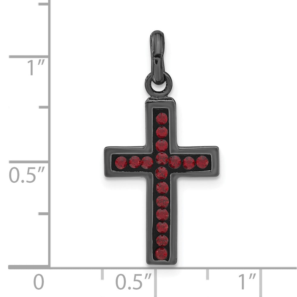 Sterling Silver Black Ceramic Red Crystal Cross Pendant