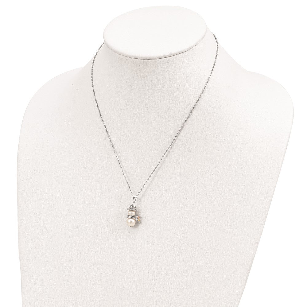Landstrom's Mt. Rushmore Black Hills Sterling Silver 12K Gold Accents Imitation Pearl Snowman 18 inch Spring Ring Clasp Necklace