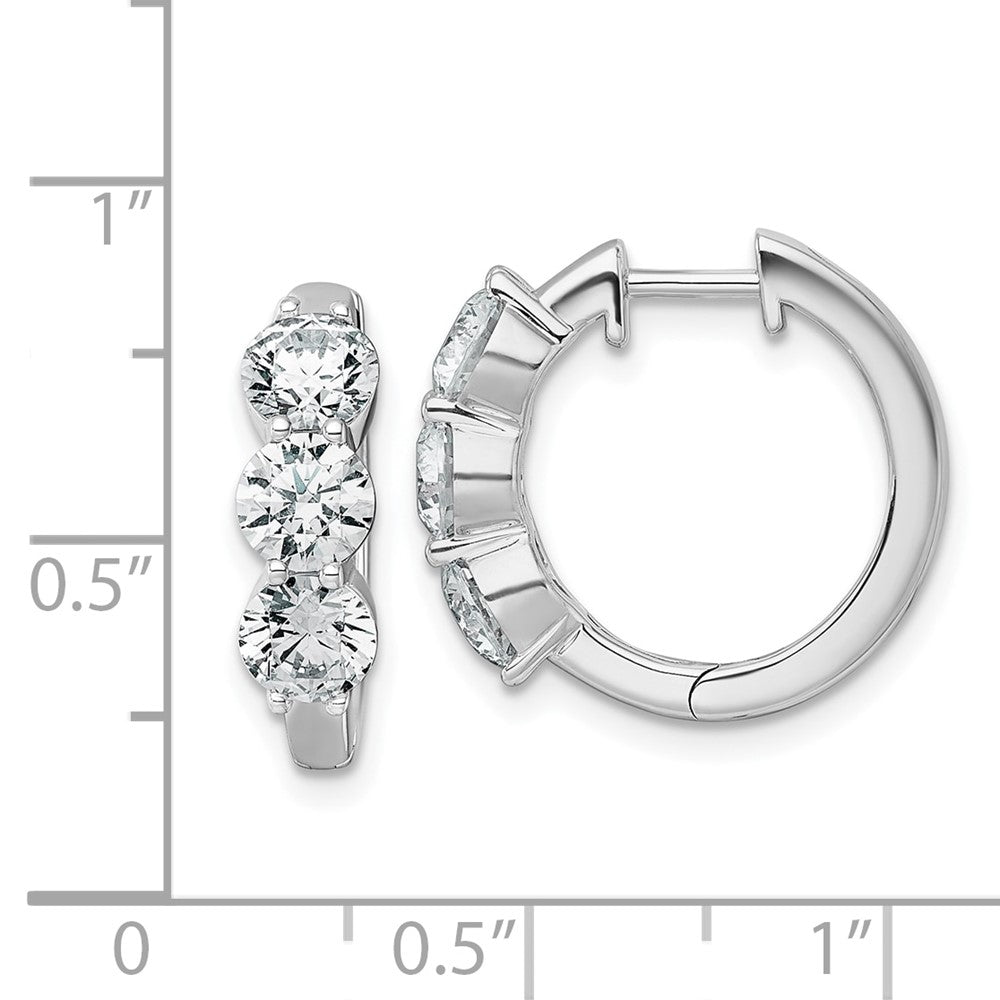 True Origin 14K White Gold 3 Carat Lab Grown Diamond VS+ F+ Three-Stone Hinged Hoop Complete Earrings