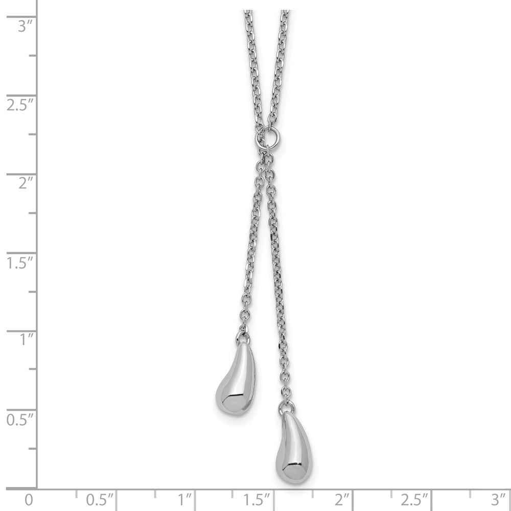Sterling Silver RH-plated Polished Drop w/1in ext. Necklace