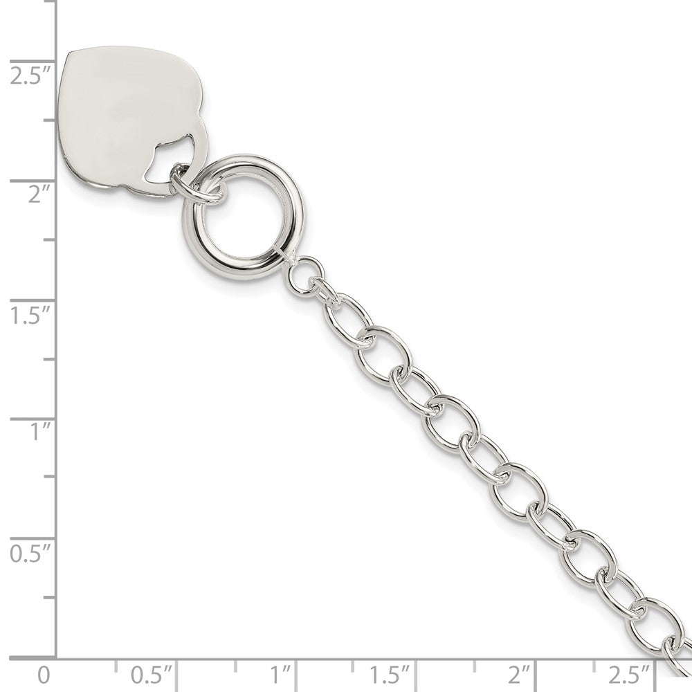 Sterling Silver Oval Link Engraveable Heart Bracelet 8.5 inches