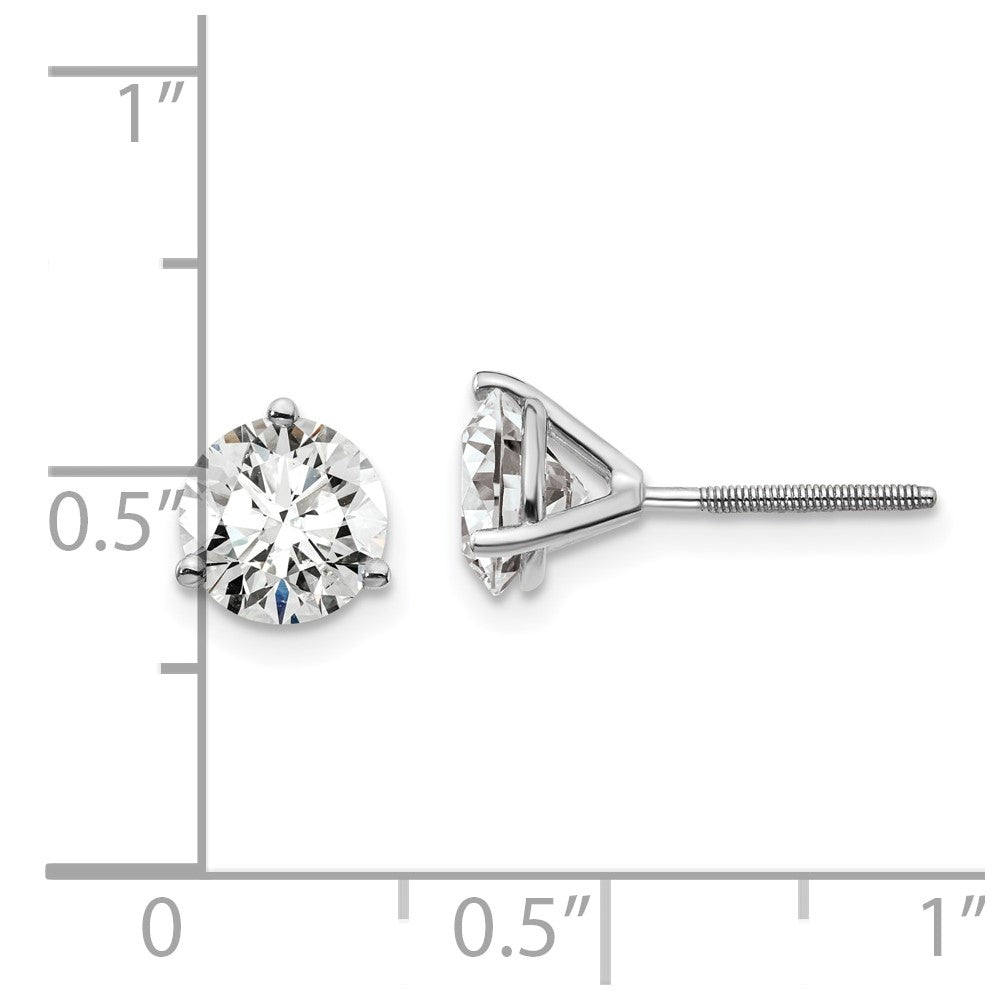 14k White Gold 2 ctw Certified Lab Grown Diamond VS/SI+ G+ Round 3 Prong Heavy Wt. Screwback Stud Earrings