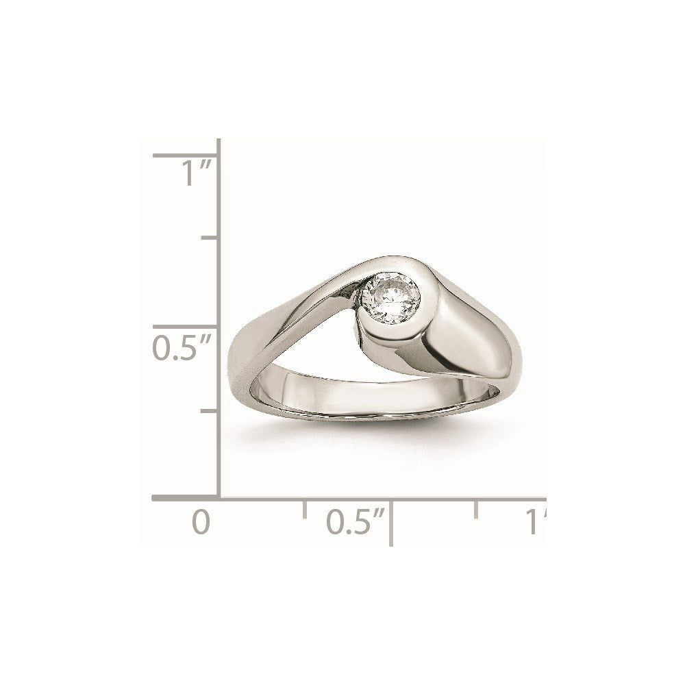 Stainless Steel Polished CZ Ring Size - 6