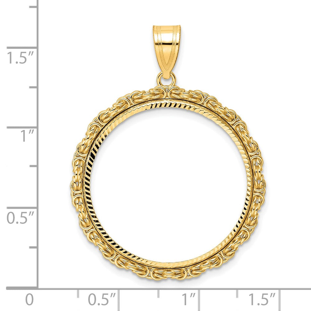 14k Diamond Cut Byzantine Link with 27.0mm Prong Coin Bezel Pendant