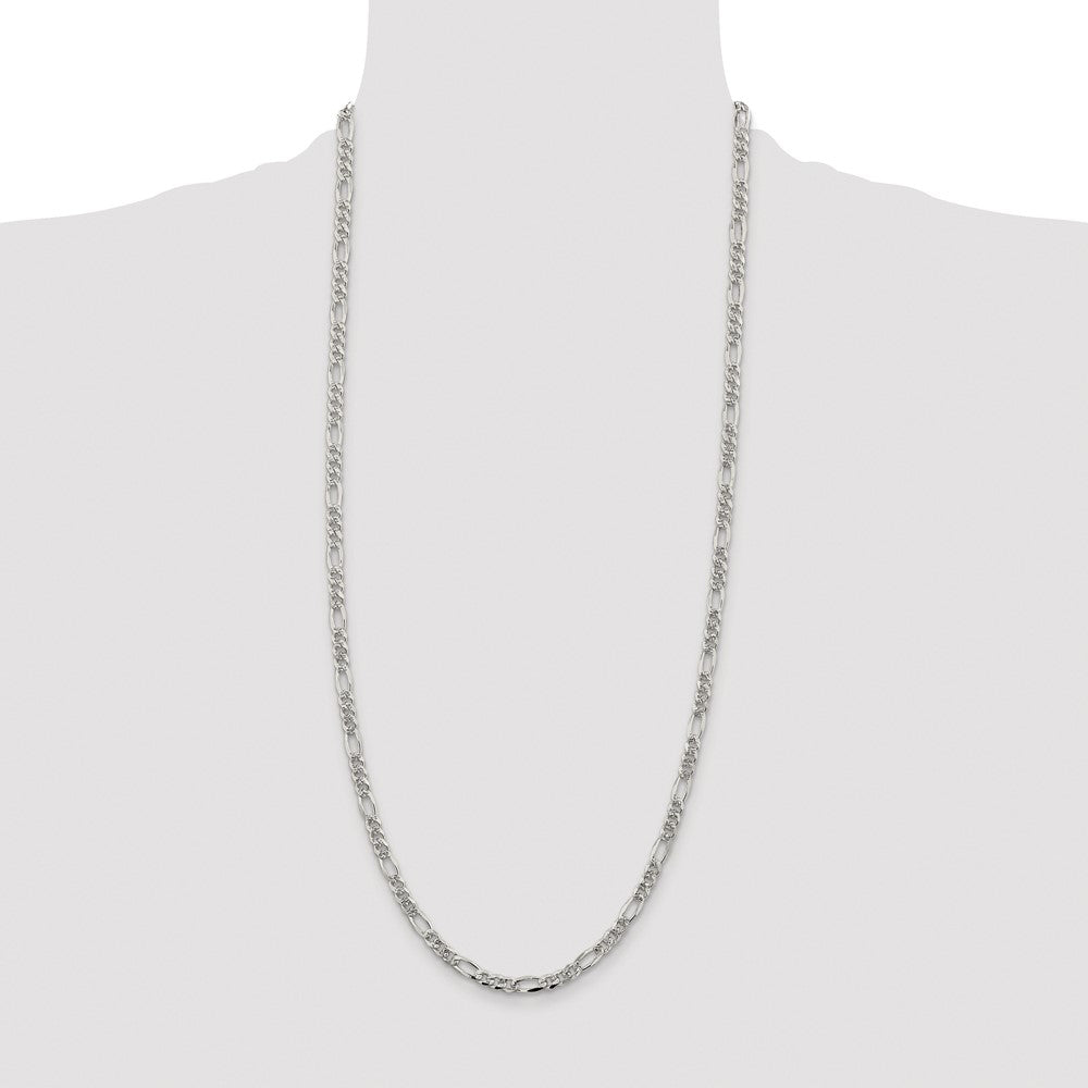 Sterling Silver Rhodium-plated 4.3mm Pav‚ Flat Figaro Chain