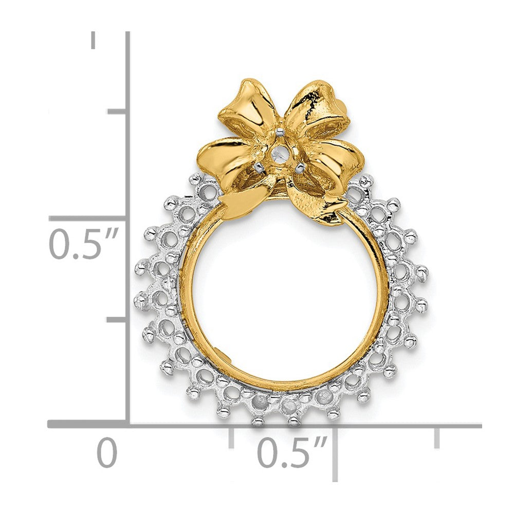 Wideband Distinguished Coin Jewelry 14k Two-tone Polished Diamond Bow 13.0mm Prong Coin Bezel Chain Slide Mounting