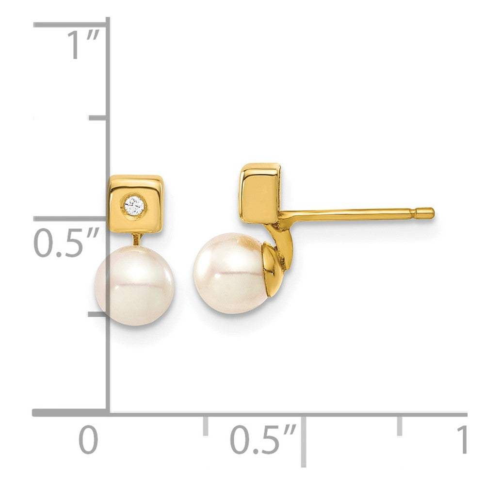 14k Yellow Gold Freshwater Cultured Pearl & CZ Earrings