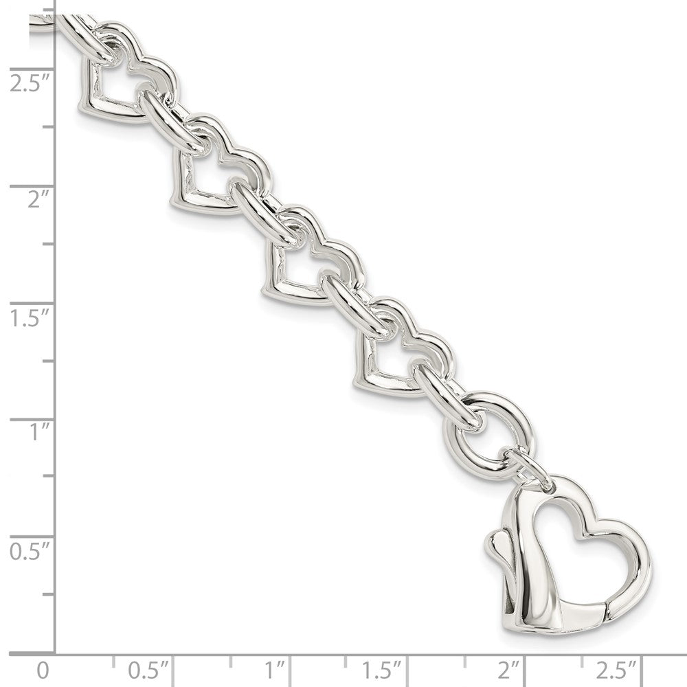 Sterling Silver 7.5inch Polished Fancy Heart Link Bracelet 7.5 inches