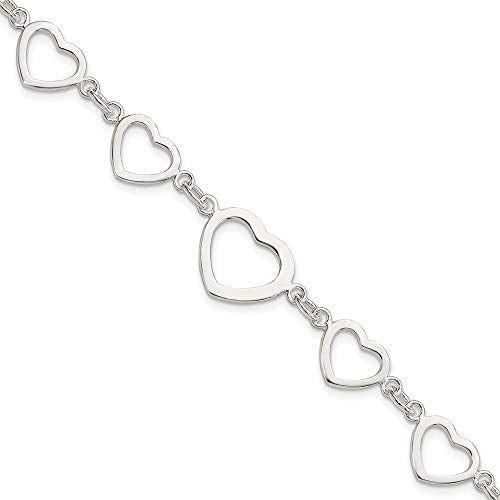 Sterling Silver Polished Heart Fancy Link Bracelet 7.5 inches