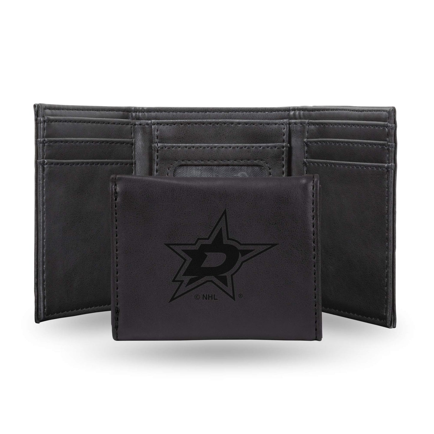 Hockey Rico Industries Dallas Stars Black Laser Engraved Trifold Laser Engraved Tri-Fold Wallet - Men's Accessory