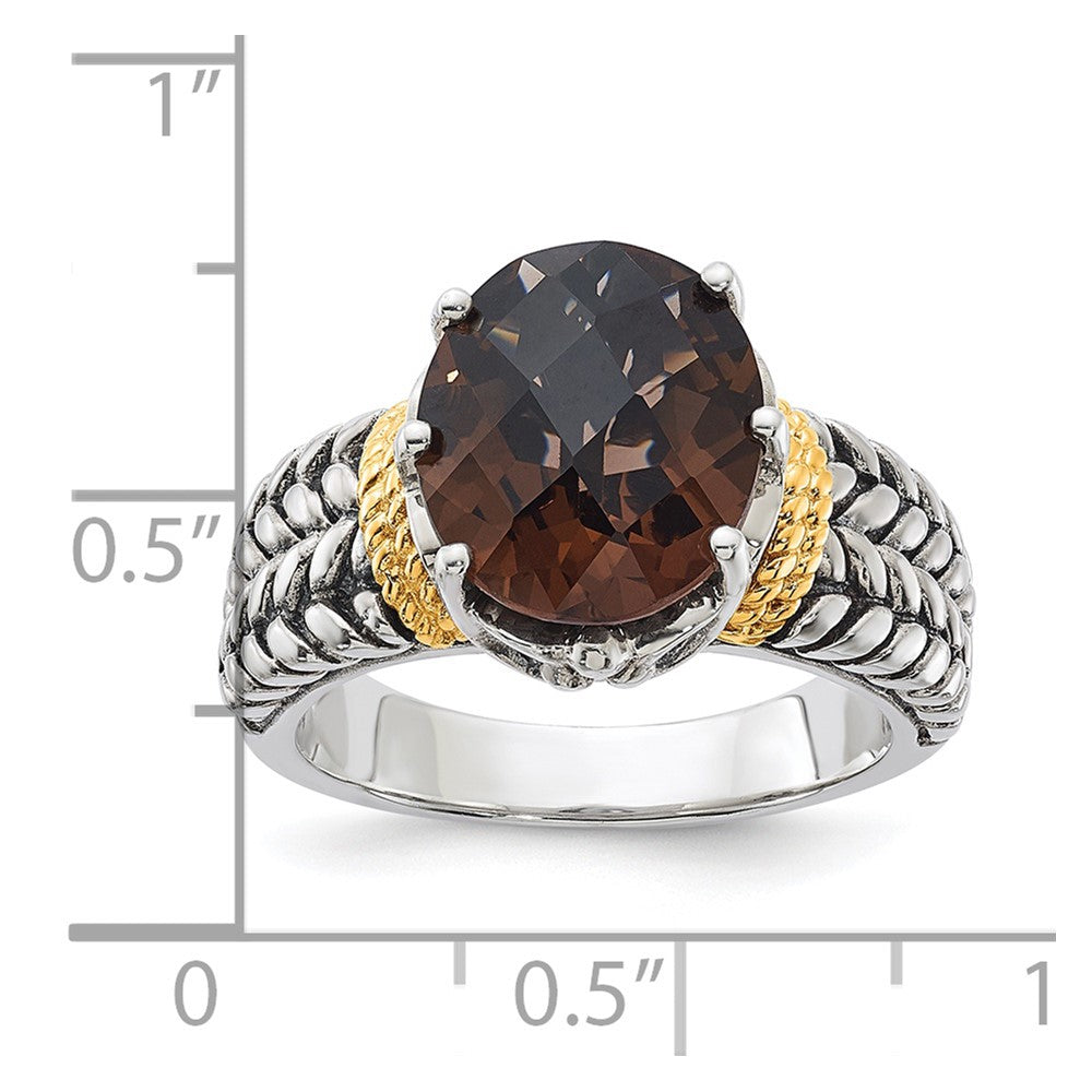 Sterling Silver w/14k Accent Antiqued Oval Smoky Quartz Ring