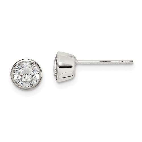 Sterling Silver Polished 5mm Round CZ Bezel Set Stud Earrings