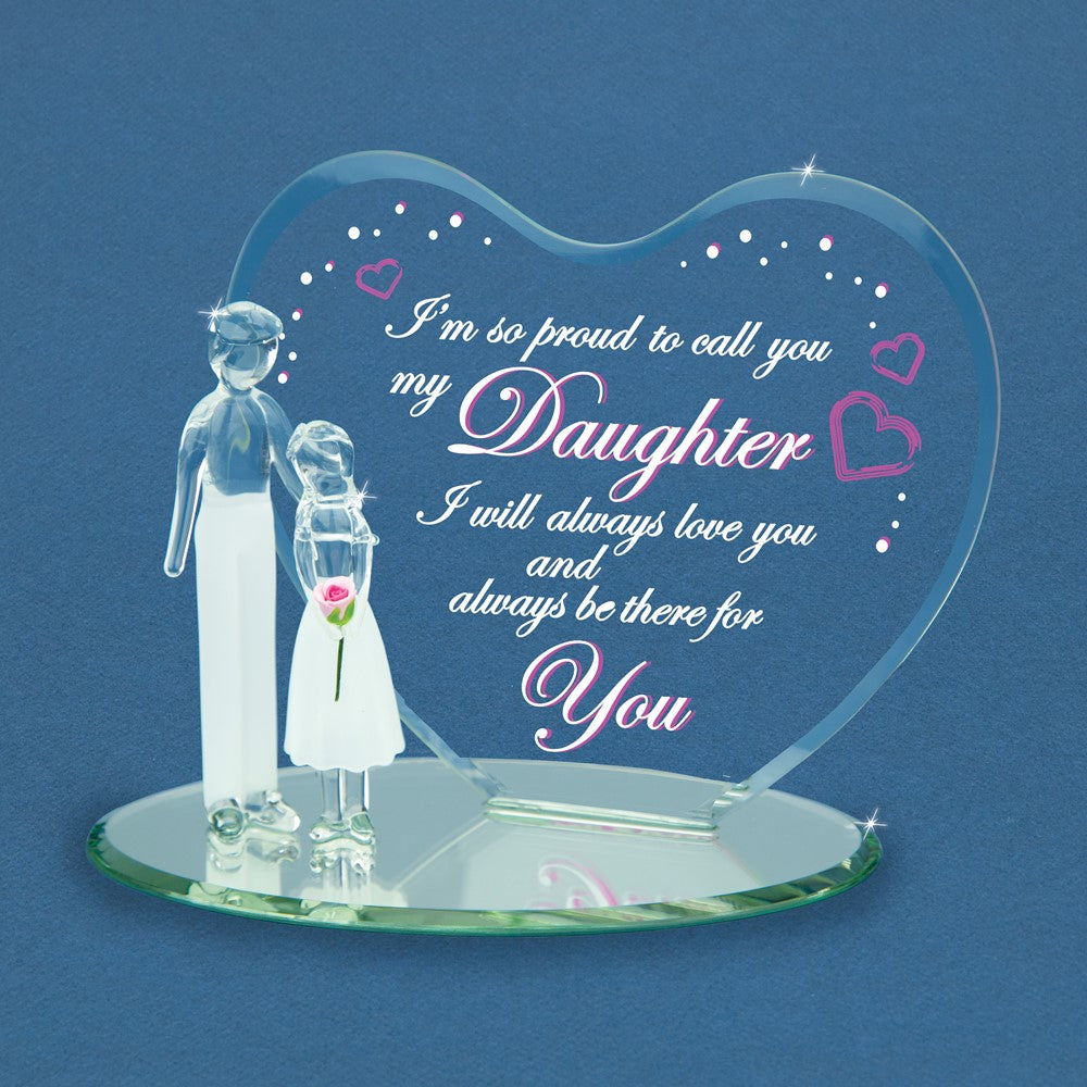 Glass Baron PROUD OF MY DAUGHTER Sentiment With Rose Figurine