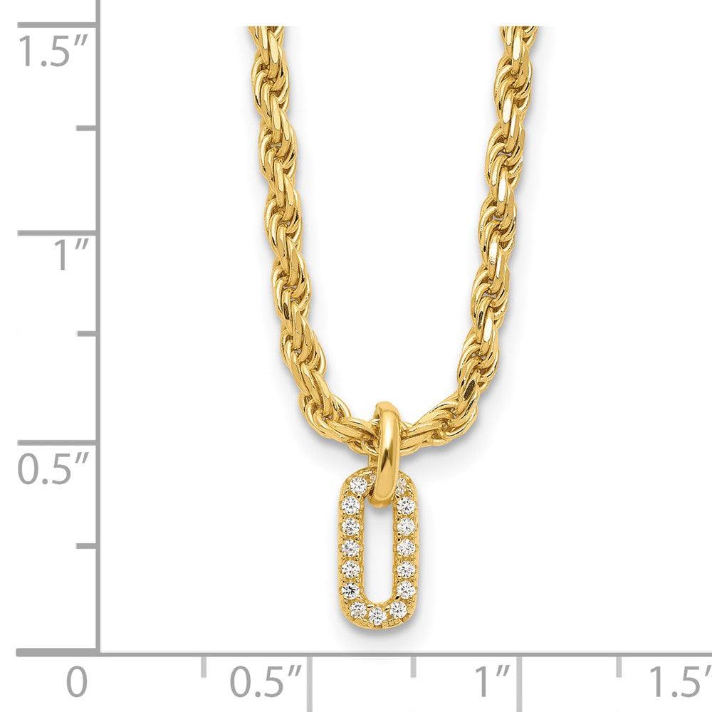 Sterling Silver Gold-plt Polished CZ Pendant w/1.5in ext. Necklace