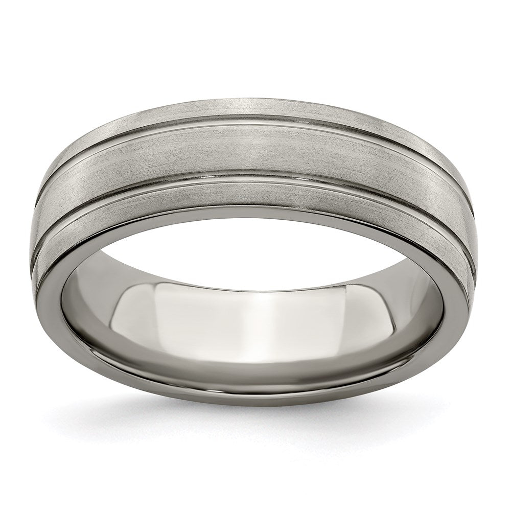 Edward Mirell Titanium Brushed/Polished Grooved 7mm Band Size 11.5