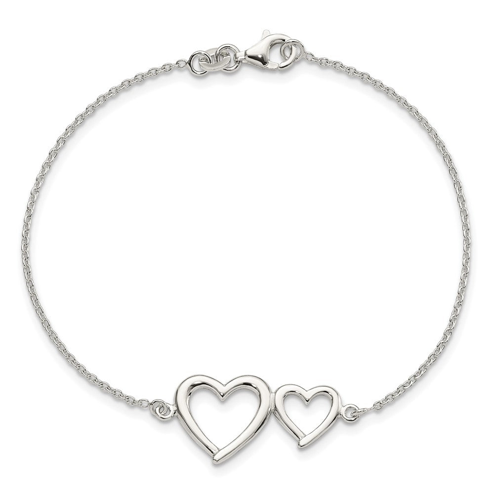 Sterling Silver Polished Two Hearts Bracelet 7.5 inches