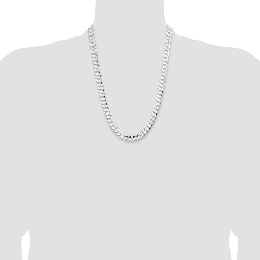 Sterling Silver 9.75mm Concave Beveled Curb Chain 24 Inches