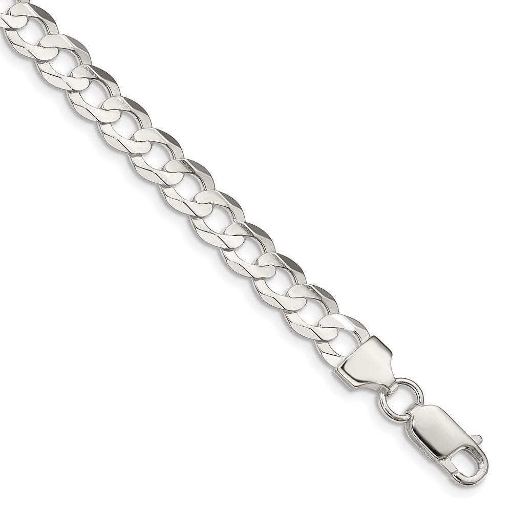 Sterling Silver 6.75mm Concave Beveled Curb Chain 7 inches