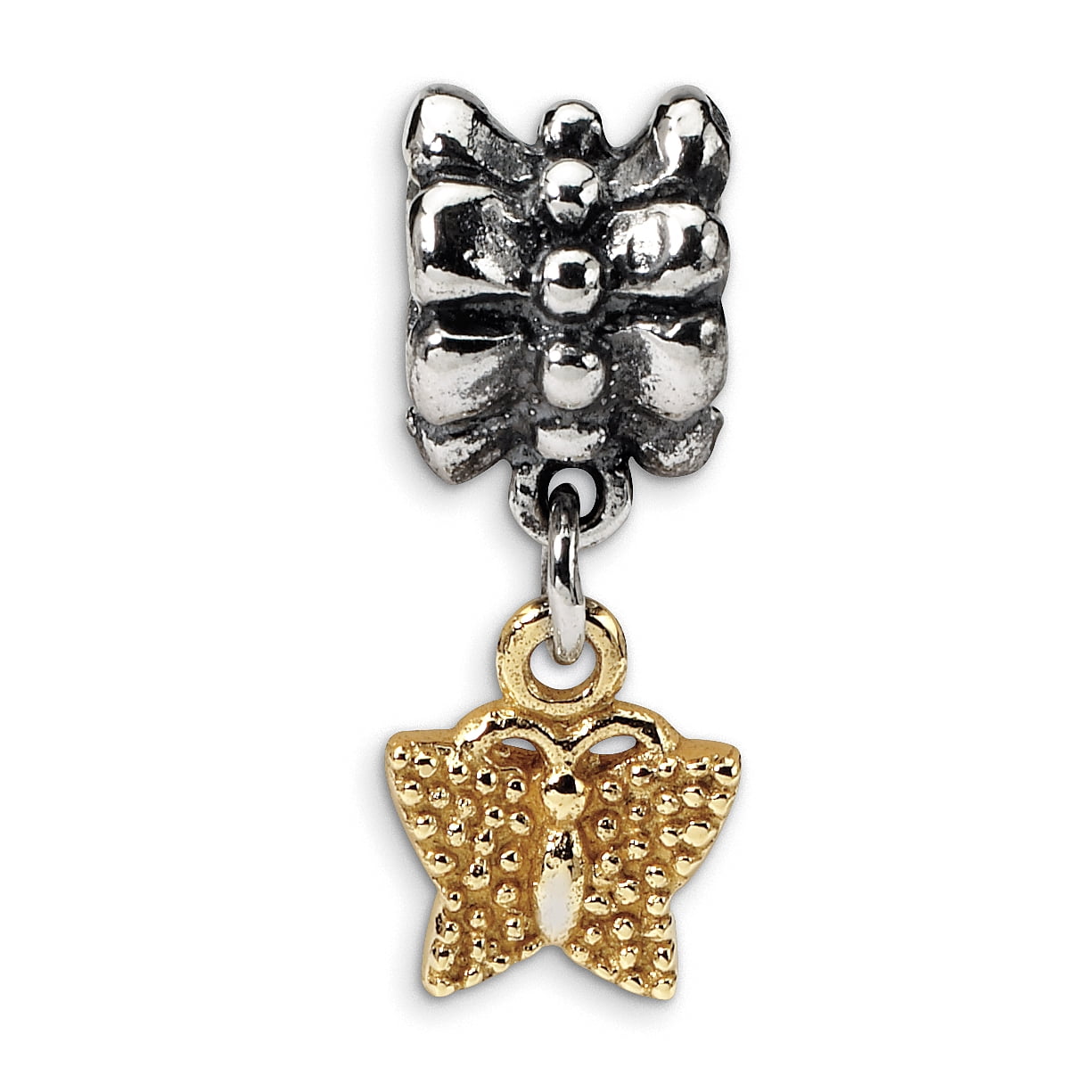 Sterling Silver & 14k Reflections Butterfly Dangle Bead