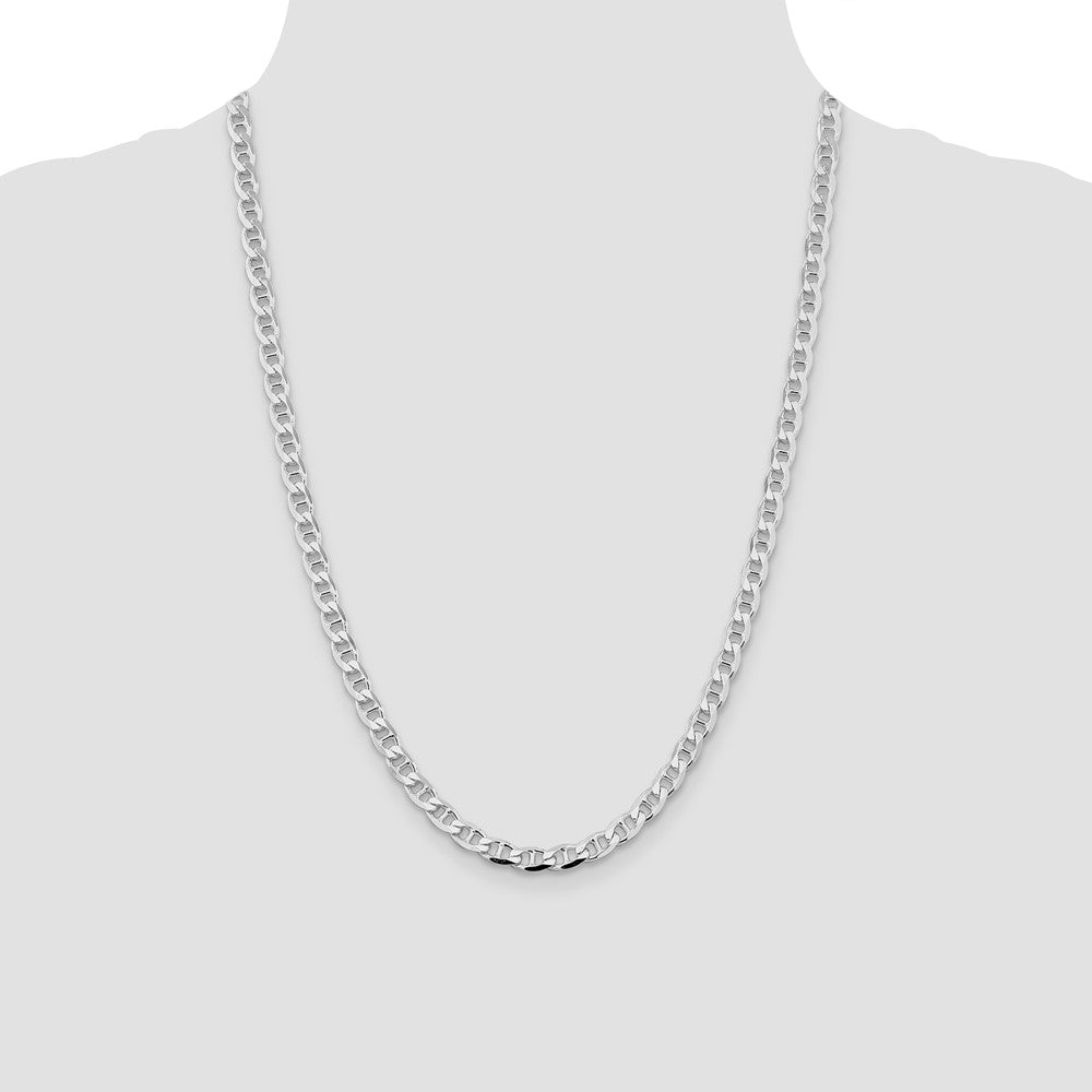Sterling Silver Rhodium-plated 5.7mm D/C Flat Anchor Curb Chain 24 Inches