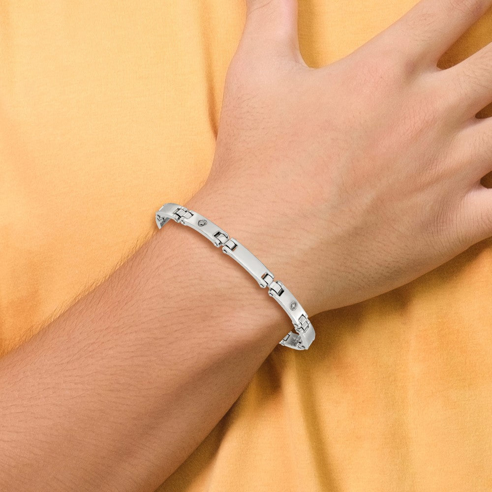 Chisel Stainless Steel Brushed and Polished with 14K White Gold Accent and .02ct Diamond 8.5 inch Bracelet 8.5 inches