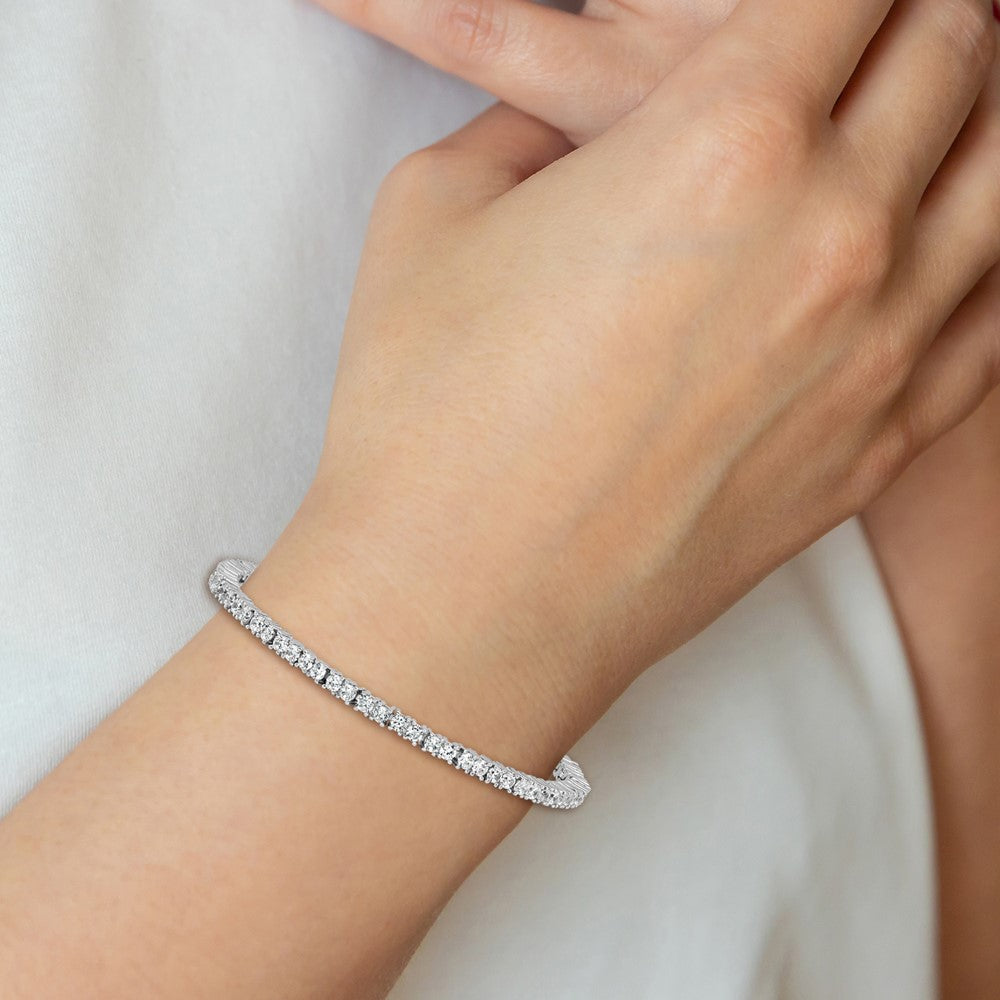 Cheryl M Sterling Silver Rhodium-plated Polished CZ with Safety Clasp Tennis Bracelet 6.75 inches