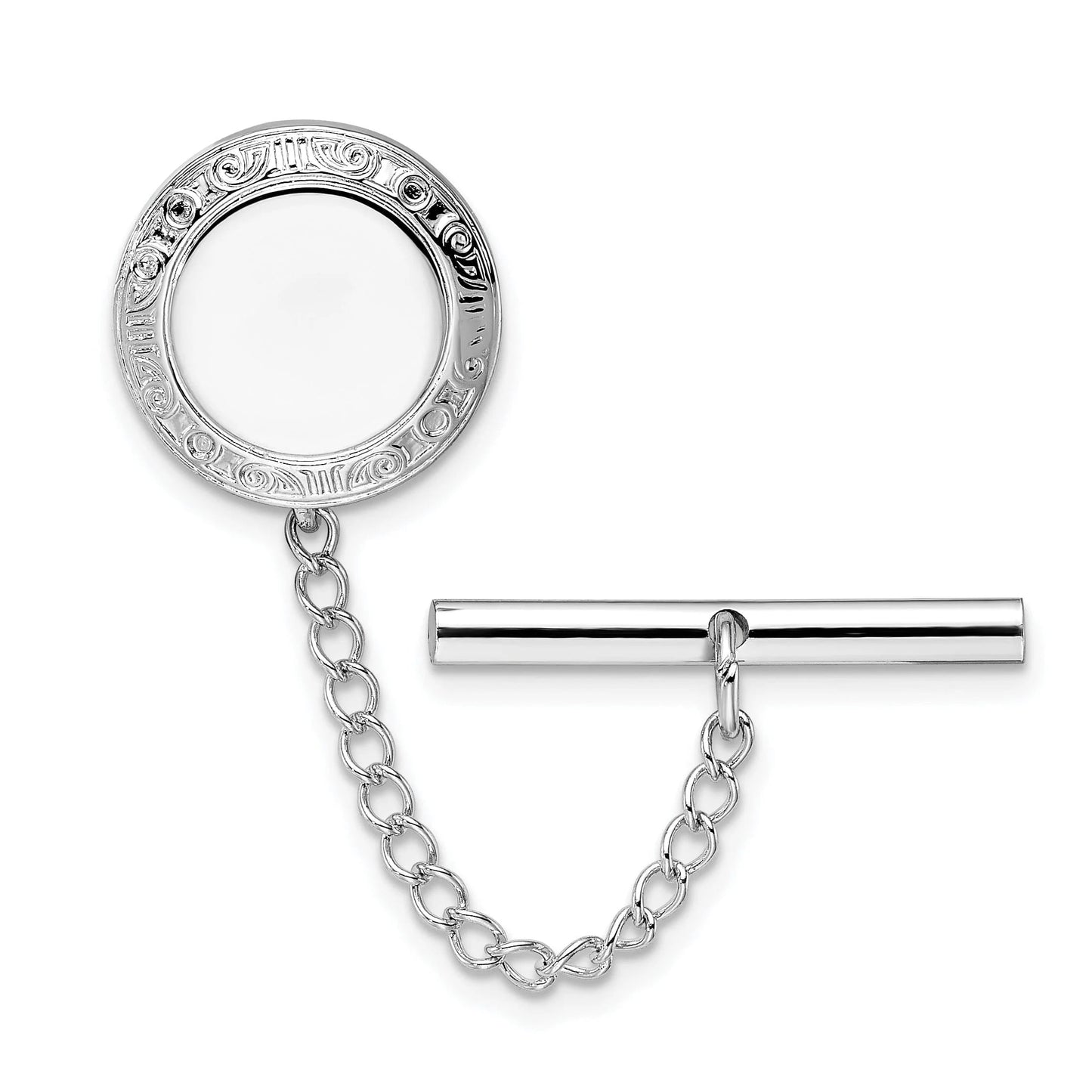 Kelly Waters Rhodium-plated Round with Scrolled Edge Engravable Tie Tac Q-KW655