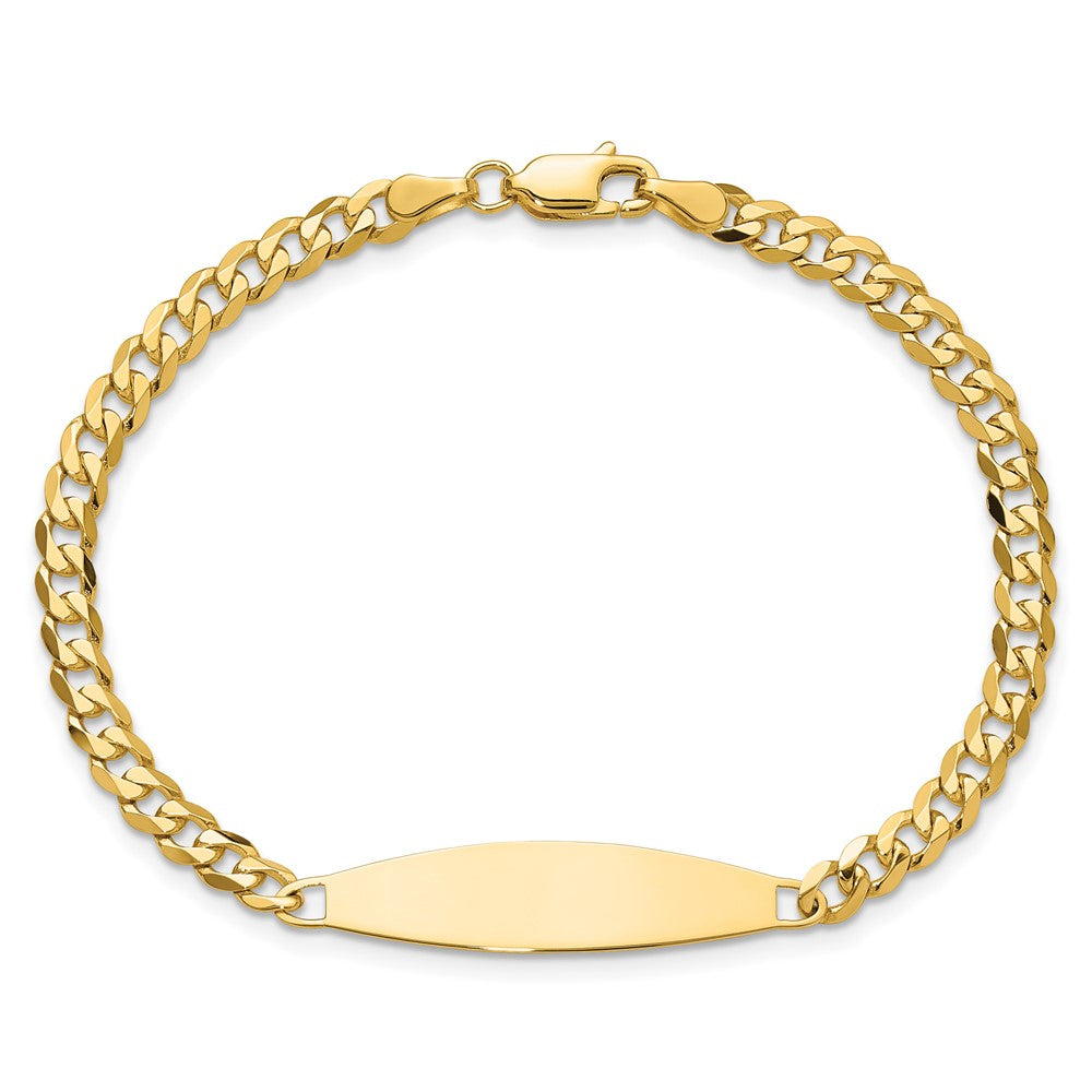 14k Polished Solid Chain/Solid Plate Flat Curb Link 29.5x8mm Plate 7 inch ID Bracelet