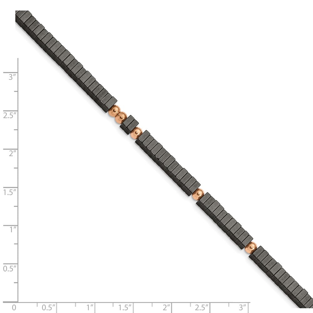 Stainless Steel Polished Rose IP w/Hematite 7in w/1.25in ext. Bracelet 7 inches