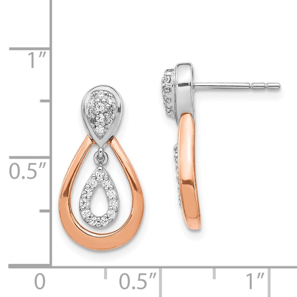 14k White and Rose Gold Diamond Post Dangle Earrings