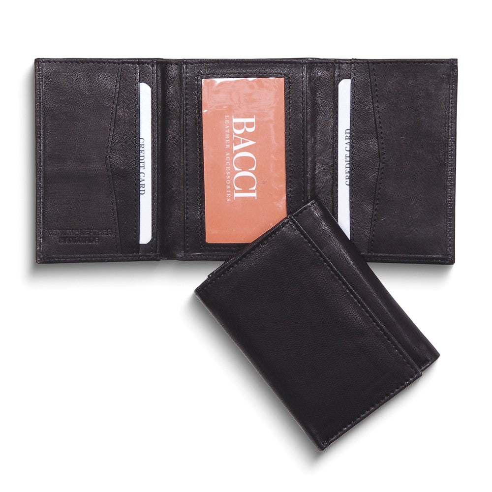 Black Leather Super Slim 6-Slot Tri-fold Wallet