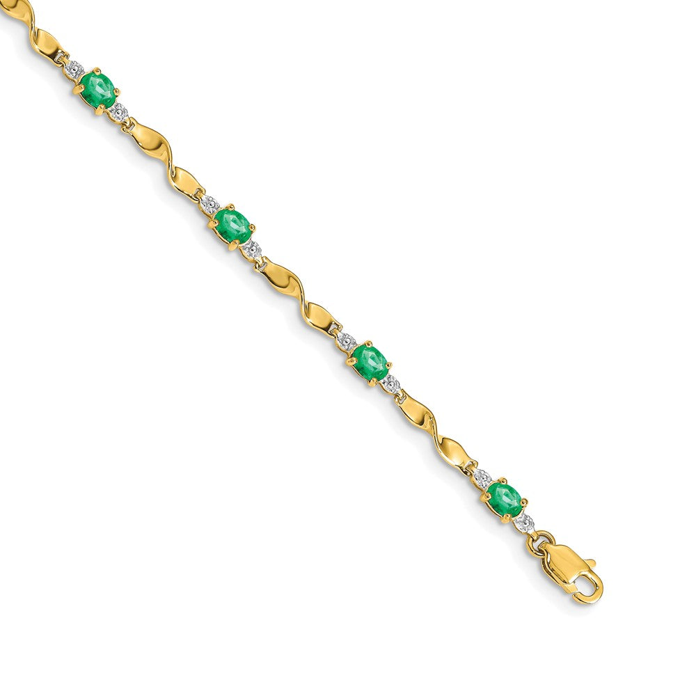 14k Diamond and Oval Emerald Bracelet 7 inches