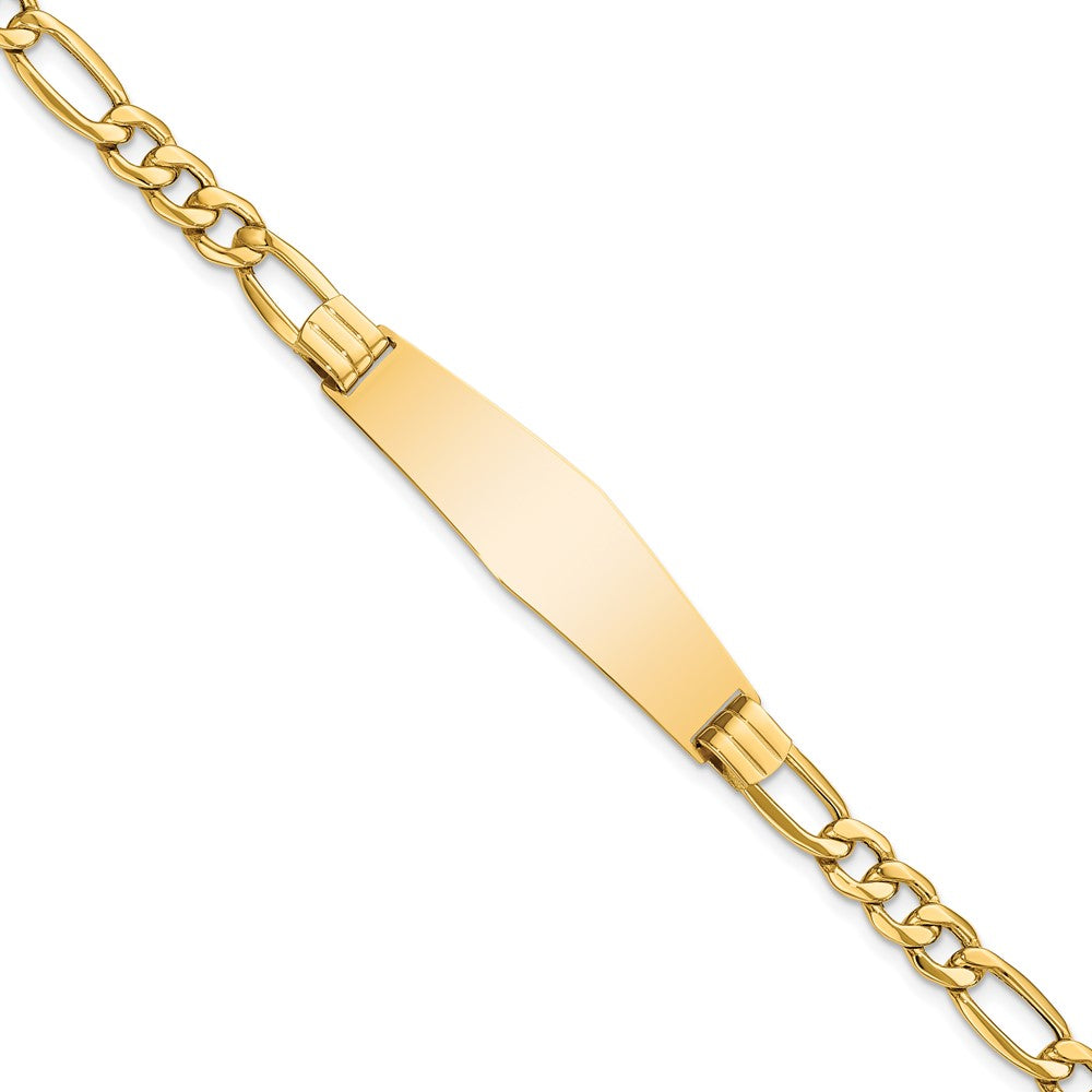 14k Semi-Solid Figaro Link Soft Diamond Shape ID Bracelet 8 inches