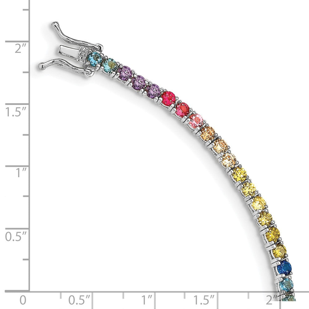 Prizma Sterling Silver Rhodium-plated 7 inch 3mm Colorful CZ Tennis Bracelet 7 inches