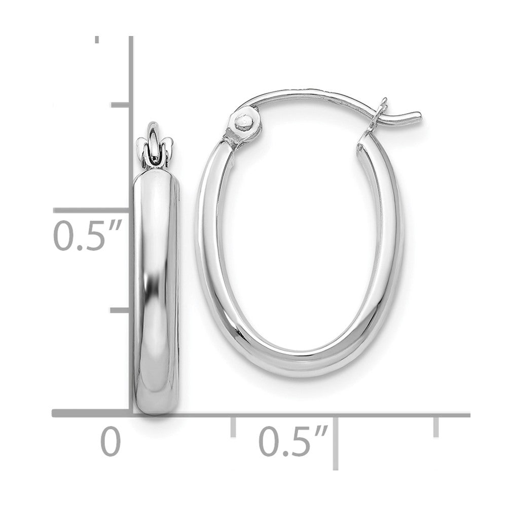 10k White Gold Polished 2.75mm Oval Tube Hoop Earrings
