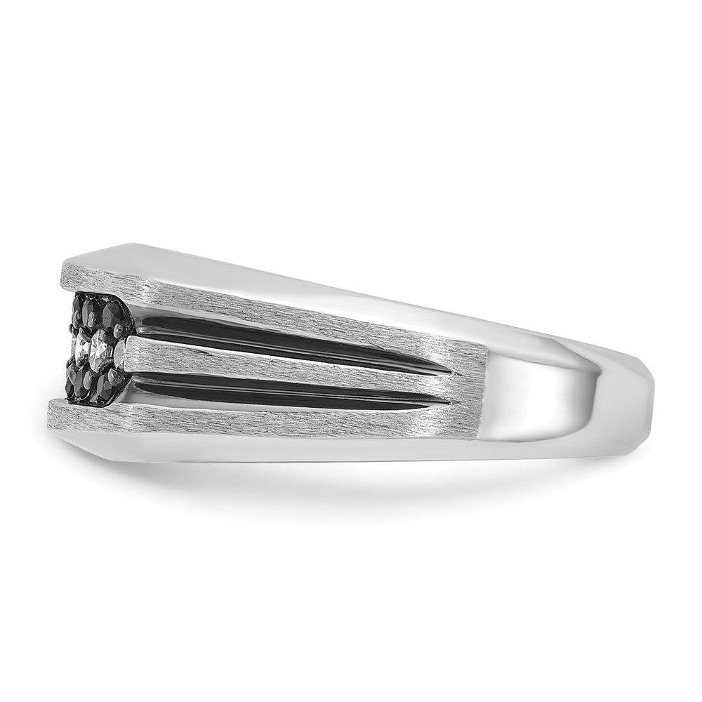 IBGoodman 14k White Gold with Black Rhodium Men's Polished Satin and Grooved 1/2 Carat AA Quality Black and White Diamond Ring