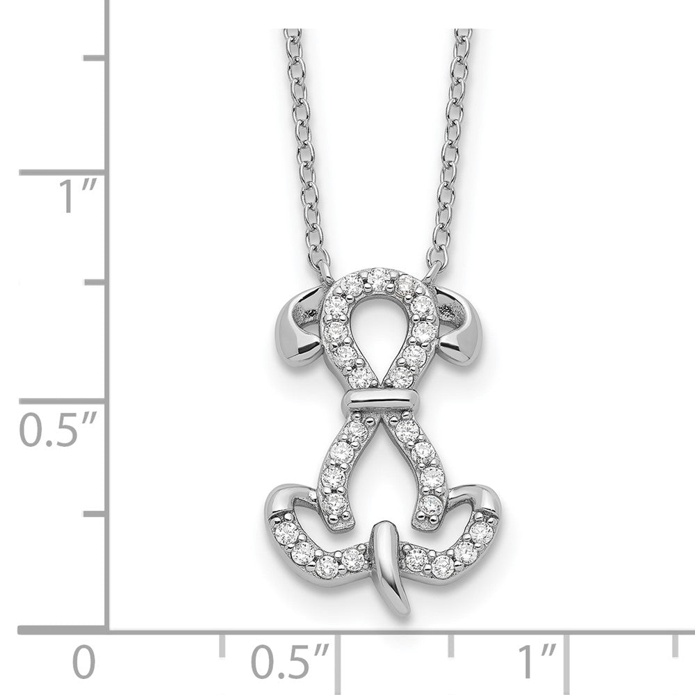 Sterling Silver Rhodium-plated CZ Dog w/2IN Ext Necklace