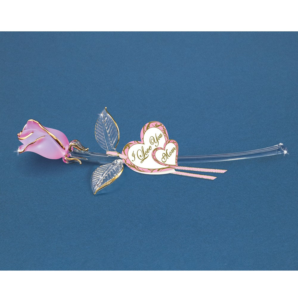 Glass Baron I LOVE YOU MOM Pink Pearl Rosebud Glass Figurine