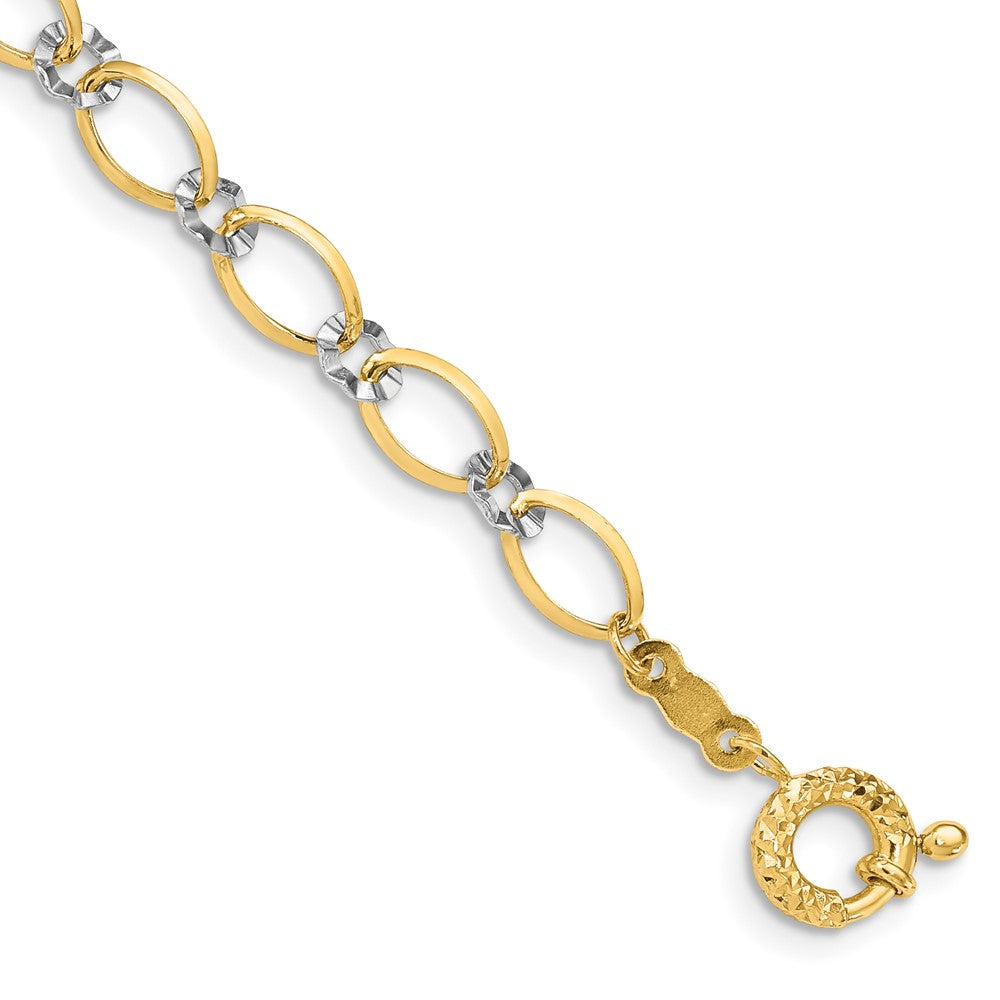 14K Two-tone Oval and Diamond Cut Circle Bracelet 7.5 inches