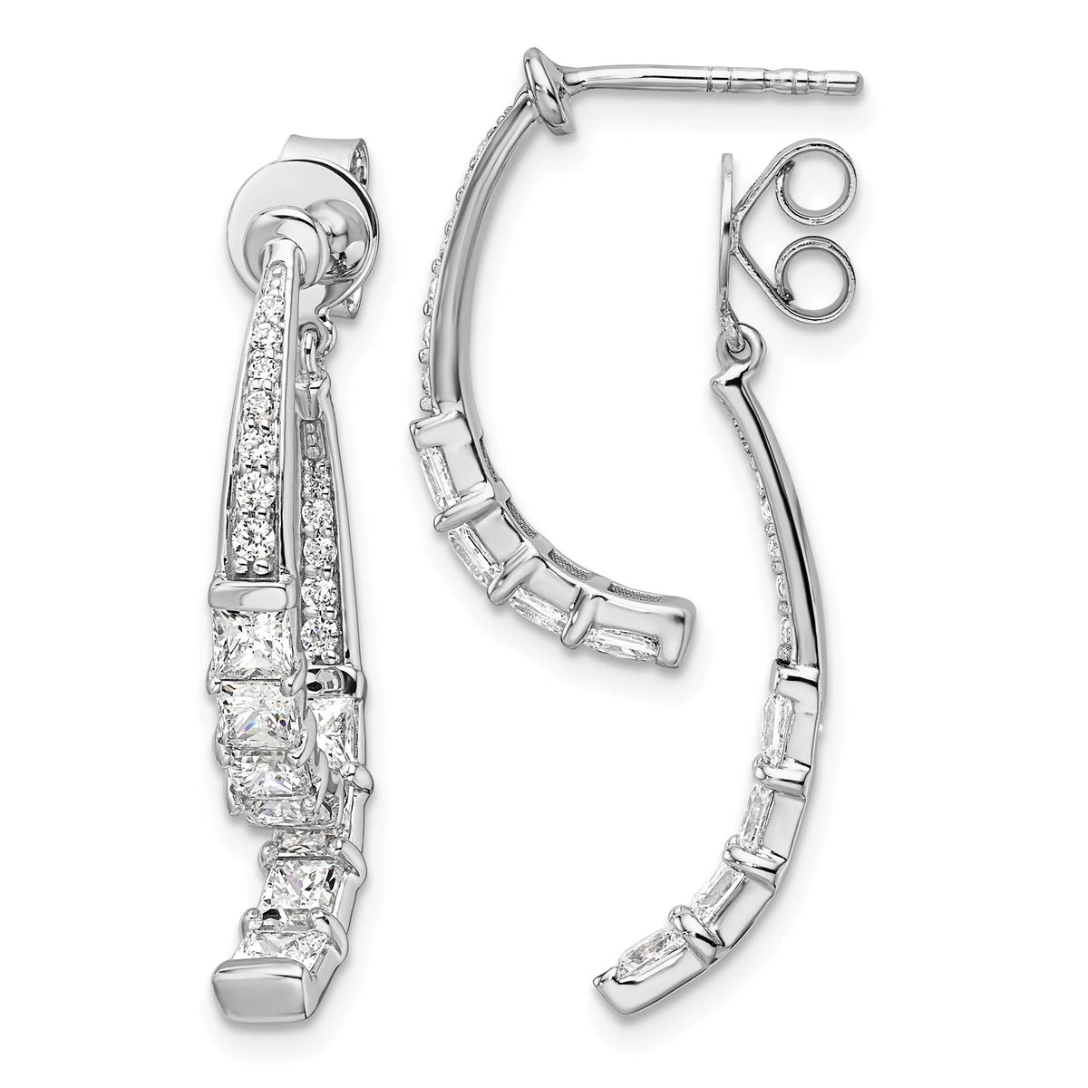 14K White Gold 2 5/8 Carat Lab Grown Diamond VS/SI+ G+ Front & Back Dangle Post Earrings