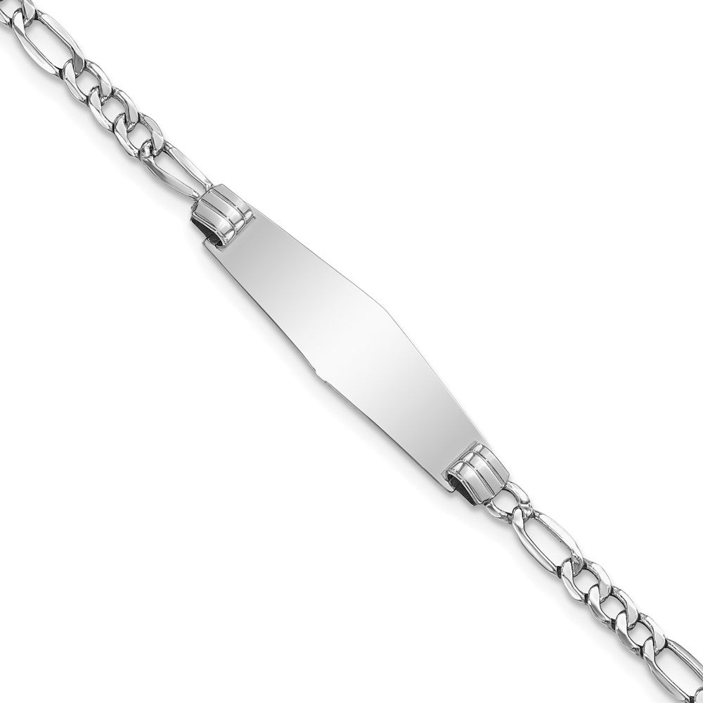14k WG Semi-solid Soft Diamond Shape Figaro Link ID Bracelet 7 inches