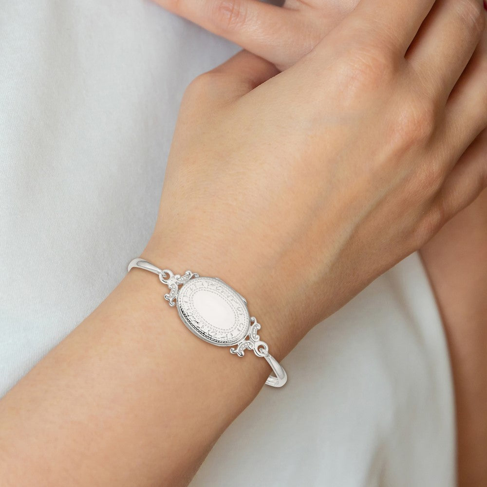 Sterling Silver 26mm Oval Locket Bangle 7 inches