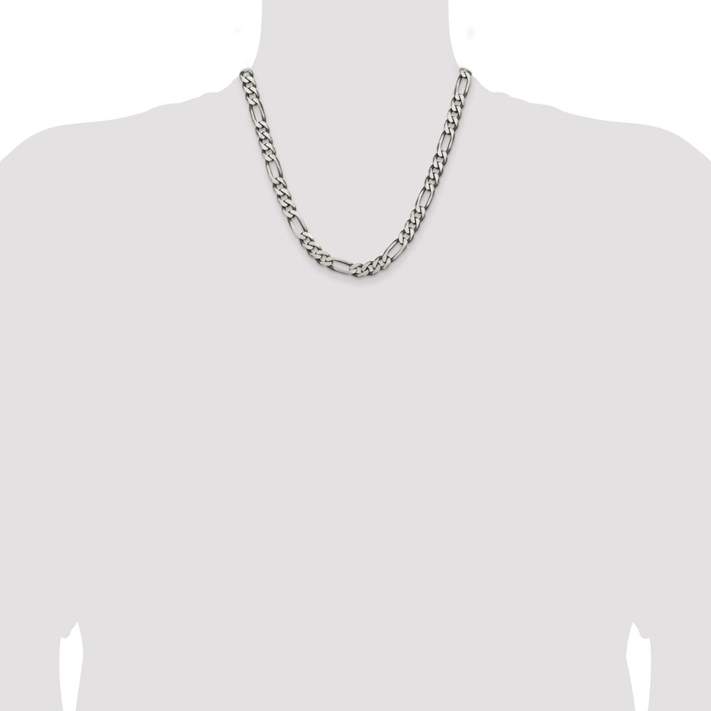 Sterling Silver Antiqued 7.75mm Figaro Chain 20 Inches