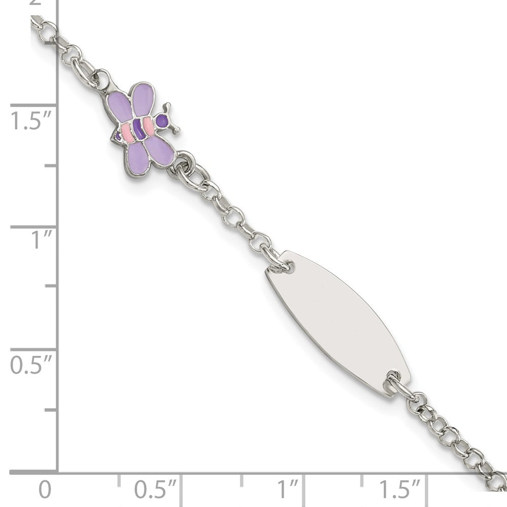 Sterling Silver Childrens Enameled Butterfly 5in Plus 1IN EXT ID Bracelet 6 inches
