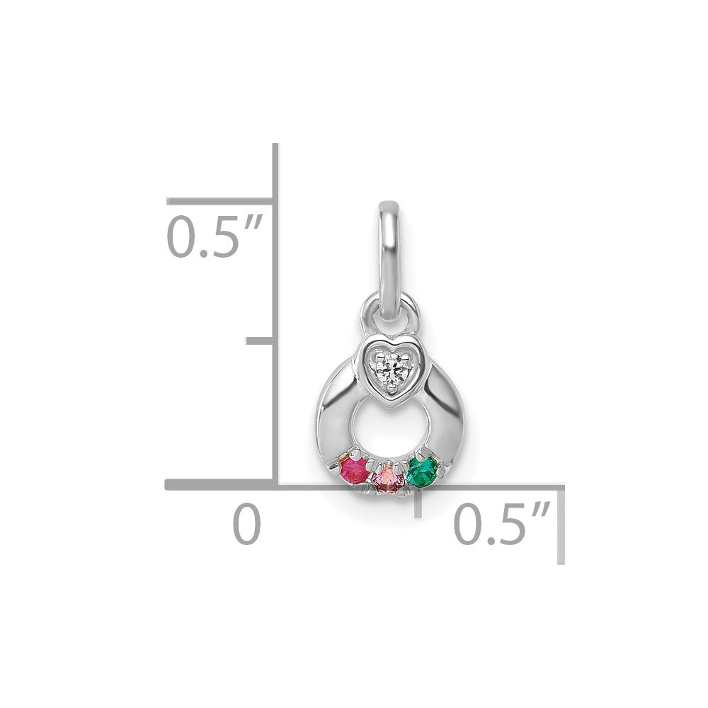 14k WG Dia. Heart w/3 Birthstone Mother's Circle Pend Semi-Mount